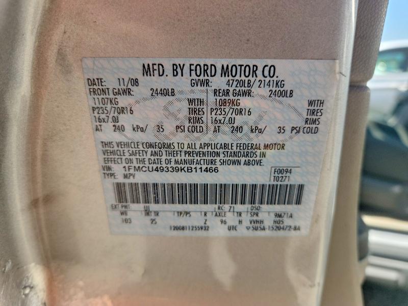 2009 Ford Escape მანქანა იყიდება აუქციონზე, vin: 1FMCU49339KB11466, აუქციონის ნომერი: 49053576