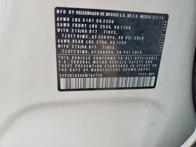 Продажа на аукционе авто 2019 Volkswagen Tiguan, vin: 3VV3B7AX0KM184725, номер лота: 48195226