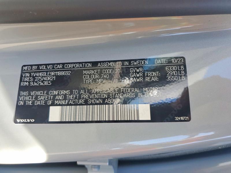 Aukcja sprzedaży 2024 Volvo Xc90, vin: YV4H60LE9R1188692, numer aukcji: 51787696
