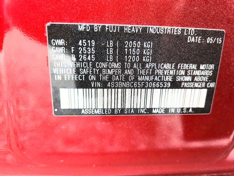51840006 :رقم المزاد ، 4S3BNBC65F3066539 vin ، 2015 Subaru Legacy مزاد بيع