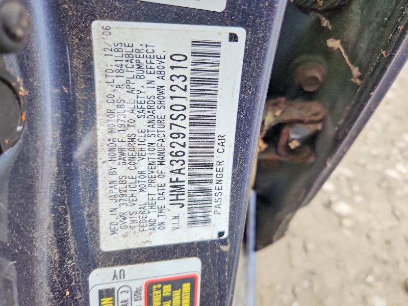 50140196 :رقم المزاد ، JHMFA36297S012310 vin ، 2007 Honda Civic مزاد بيع