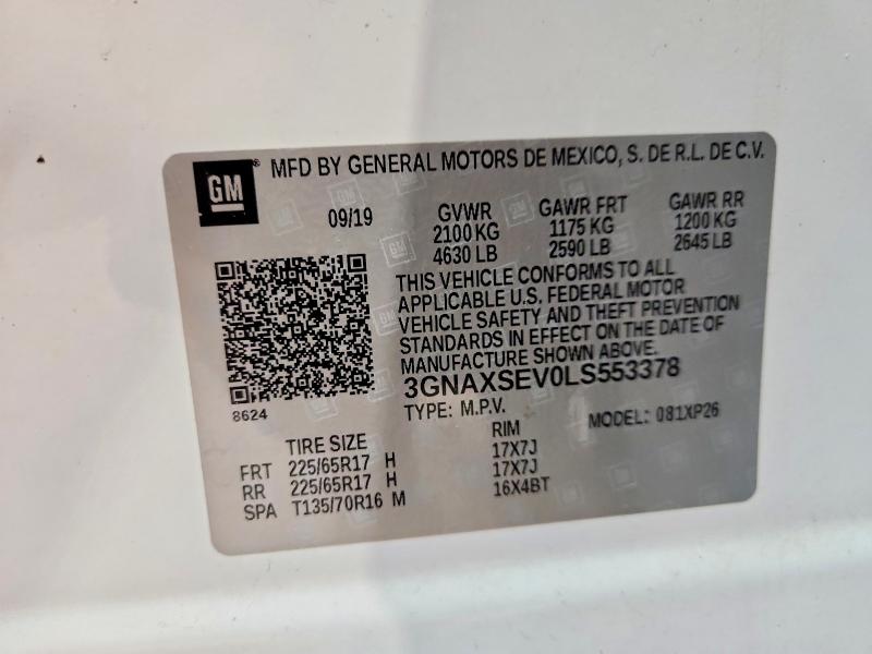 Продаж на аукціоні авто 2020 Chevrolet Equinox, vin: 3GNAXSEV0LS553378, номер лоту: 48991356