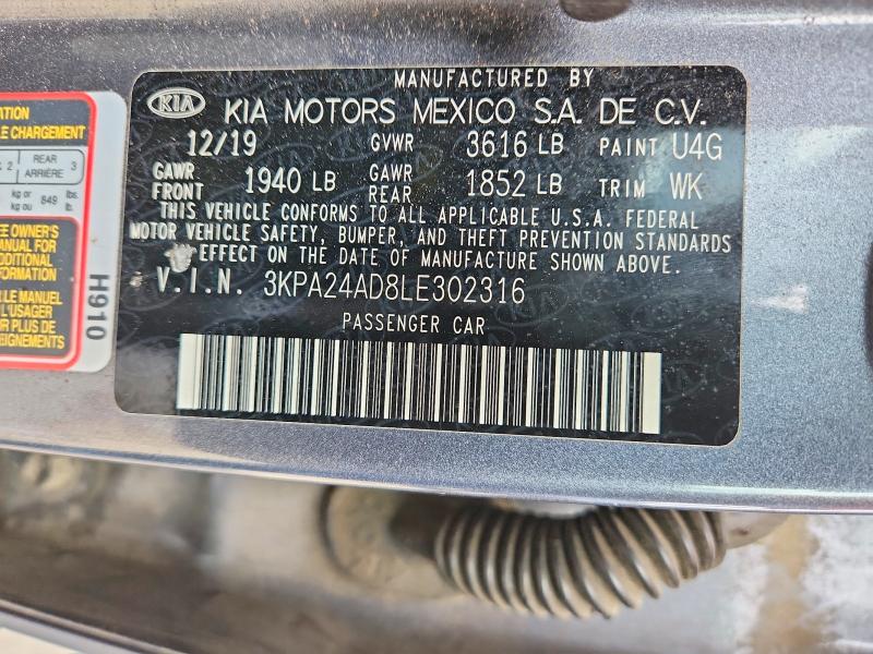 51422816 :رقم المزاد ، 3KPA24AD8LE302316 vin ، 2020 Kia Rio مزاد بيع