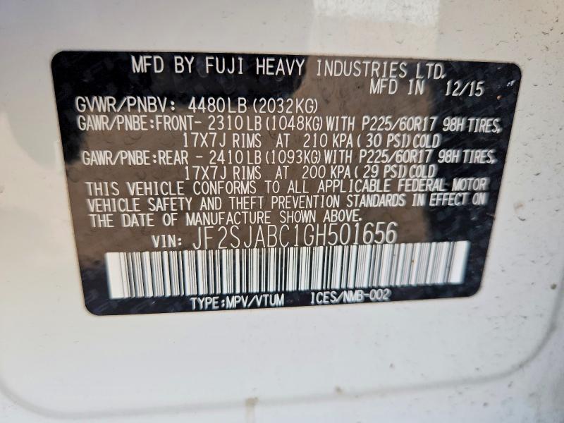 Aukcja sprzedaży 2016 Subaru Forester, vin: JF2SJABC1GH501656, numer aukcji: 49986166