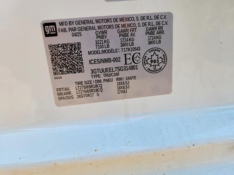 49159606 :رقم المزاد ، 3GTUUEEL7SG314801 vin ، 2025 Gmc Sierra مزاد بيع