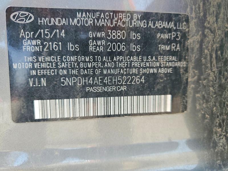 2014 Hyundai Elantra მანქანა იყიდება აუქციონზე, vin: 5NPDH4AE4EH522264, აუქციონის ნომერი: 51290956