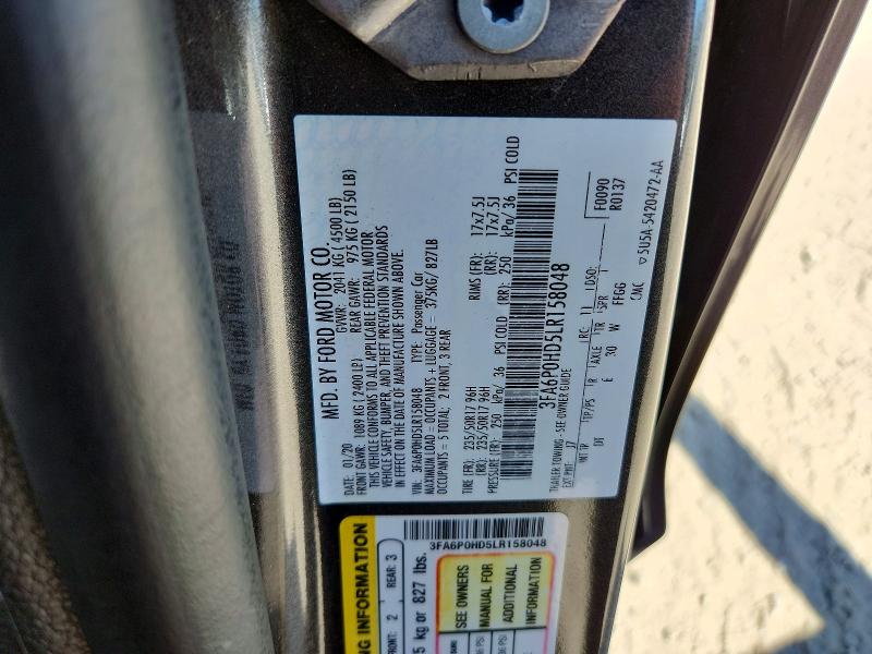 Продаж на аукціоні авто 2020 Ford Fusion, vin: 3FA6P0HD5LR158048, номер лоту: 51504836