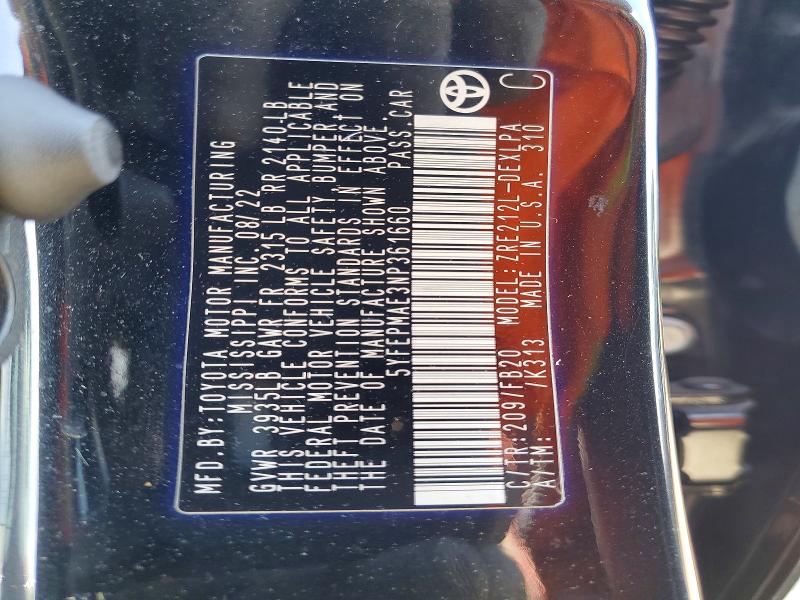 Aukcja sprzedaży 2022 Toyota Corolla, vin: 5YFEPMAE3NP361660, numer aukcji: 51600756
