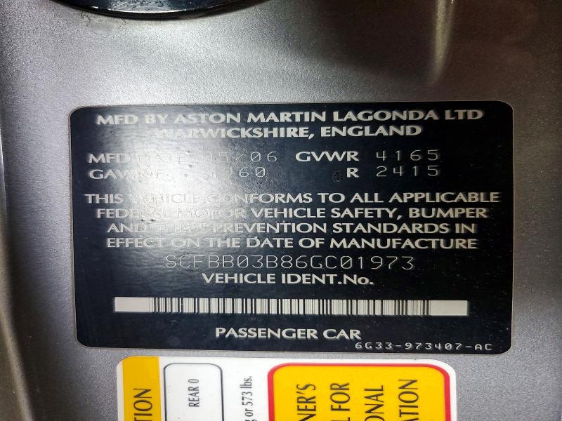 Продажа на аукционе авто 2006 Aston Martin V8, vin: SCFBB03B86GC01973, номер лота: 49786346