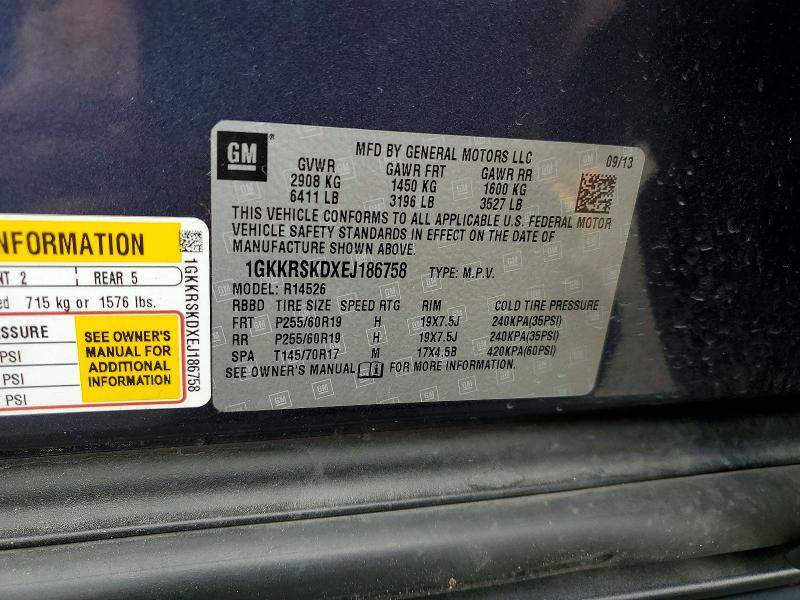 2014 Gmc Acadia მანქანა იყიდება აუქციონზე, vin: 1GKKRSKDXEJ186758, აუქციონის ნომერი: 50706516