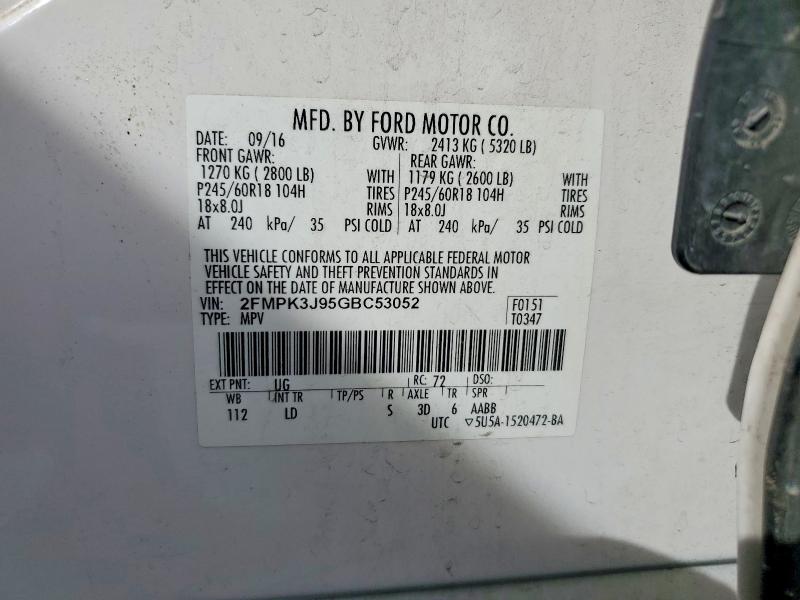 Продаж на аукціоні авто 2016 Ford Edge, vin: 2FMPK3J95GBC53052, номер лоту: 49579486