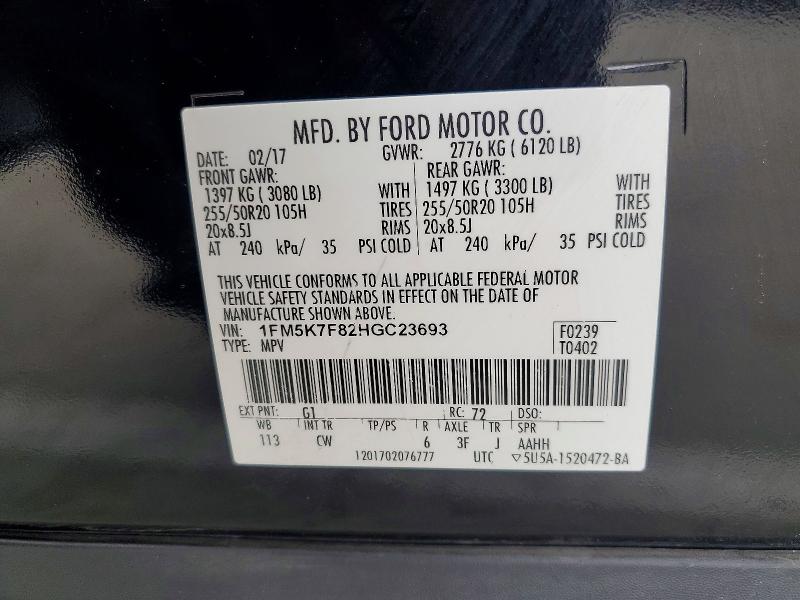 Продаж на аукціоні авто 2017 Ford Explorer, vin: 1FM5K7F82HGC23693, номер лоту: 50661696