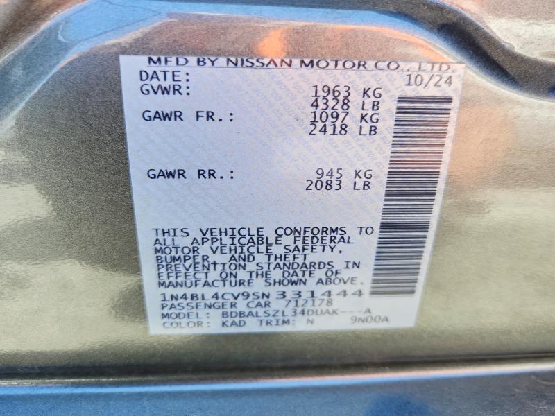 Aukcja sprzedaży 2025 Nissan Altima, vin: 1N4BL4CV9SN331444, numer aukcji: 51458976