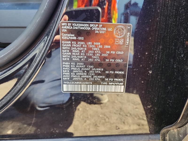 50257016 :رقم المزاد ، 1V2LC2CA8MC226679 vin ، 2021 Volkswagen Atlas Cross Sport مزاد بيع