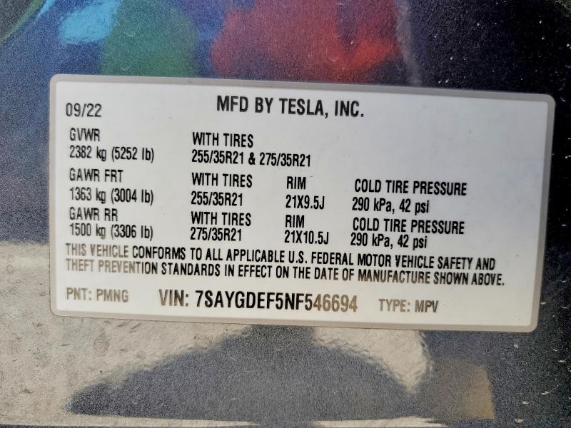 Aukcja sprzedaży 2022 Tesla Model Y, vin: 7SAYGDEF5NF546694, numer aukcji: 51205436