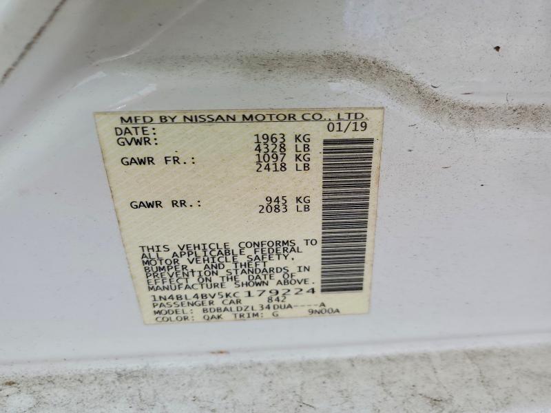 51001916 :رقم المزاد ، 1N4BL4BV5KC179224 vin ، 2019 Nissan Altima مزاد بيع