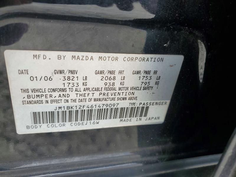 Продажа на аукционе авто 2006 Mazda 3, vin: JM1BK12F461479097, номер лота: 49761876