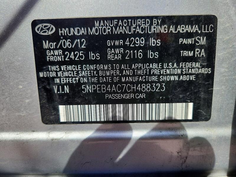 Aukcja sprzedaży 2012 Hyundai Sonata, vin: 5NPEB4AC7CH488323, numer aukcji: 49132726