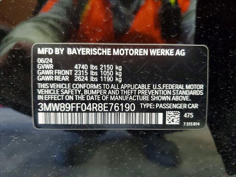 Aukcja sprzedaży 2024 Bmw 330xi, vin: 3MW89FF04R8E76190, numer aukcji: 49024756
