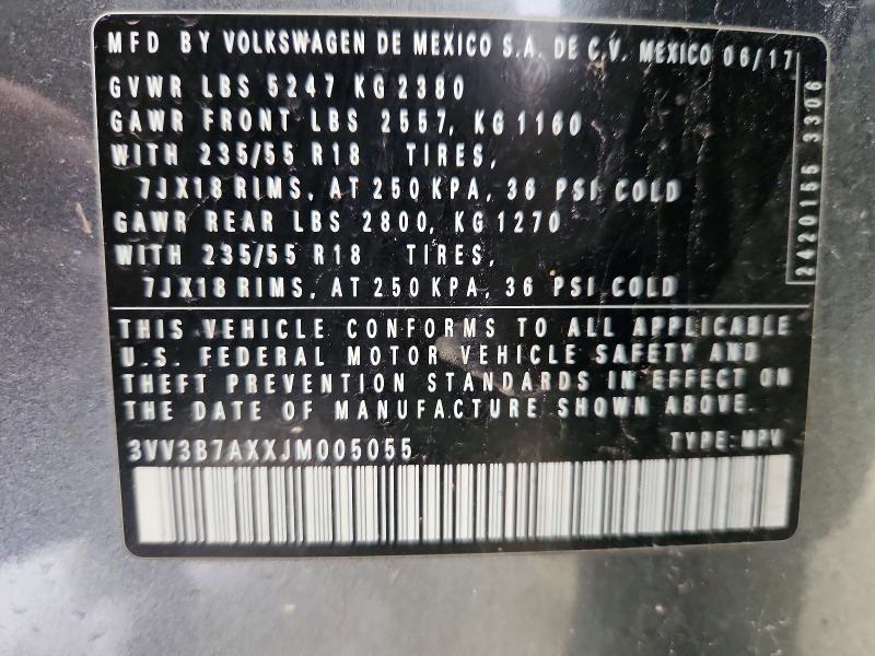 Aukcja sprzedaży 2018 Volkswagen Tiguan, vin: 3VV3B7AXXJM005055, numer aukcji: 51304766