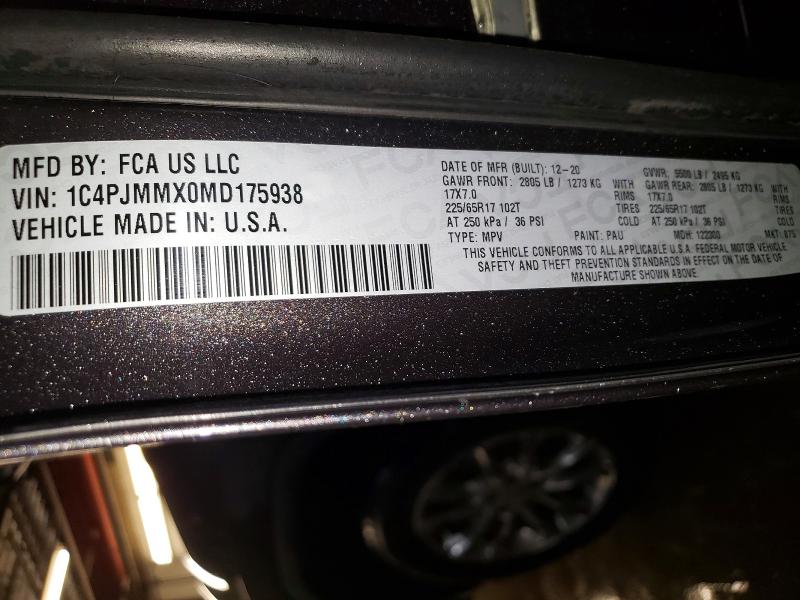 Aukcja sprzedaży 2021 Jeep Cherokee, vin: 1C4PJMMX0MD175938, numer aukcji: 49787496