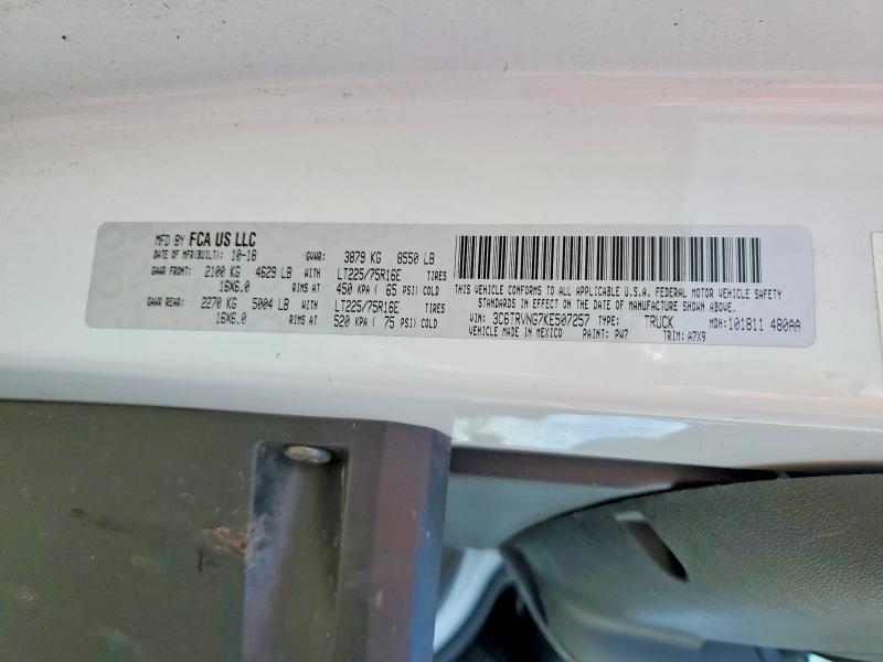 2019 Ram Promaster 1500 მანქანა იყიდება აუქციონზე, vin: 3C6TRVNG7KE507257, აუქციონის ნომერი: 48943856