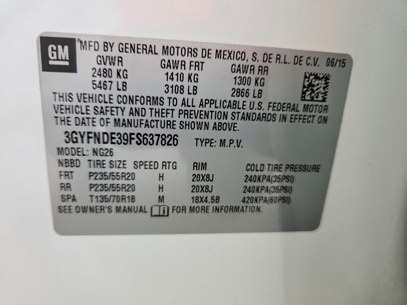 50932616 :رقم المزاد ، 3GYFNDE39FS637826 vin ، 2015 Cadillac Srx مزاد بيع