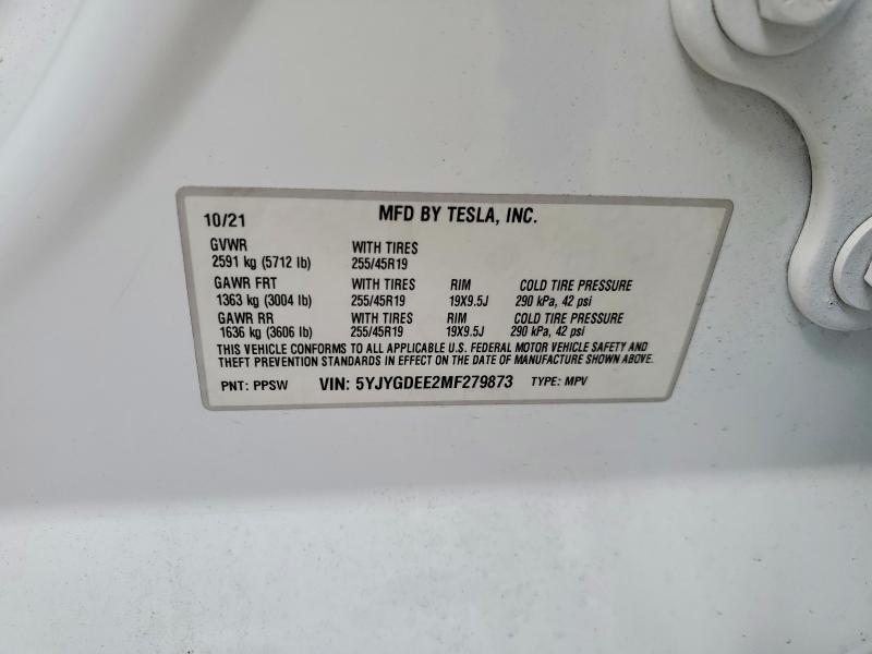 Продаж на аукціоні авто 2021 Tesla Model Y, vin: 5YJYGDEE2MF279873, номер лоту: 48199516