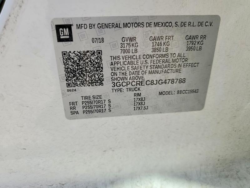 Auction sale of the 2018 Chevrolet Silverado, vin: 3GCPCREC8JG478788, lot number: 51525886