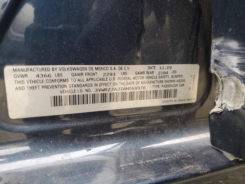 Aukcja sprzedaży 2010 Volkswagen Jetta, vin: 3VWRZ7AJ7AM059376, numer aukcji: 51372636