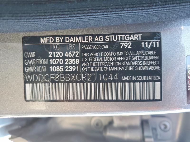 51333126 :رقم المزاد ، WDDGF8BBXCR211044 vin ، 2012 Mercedes-benz C مزاد بيع