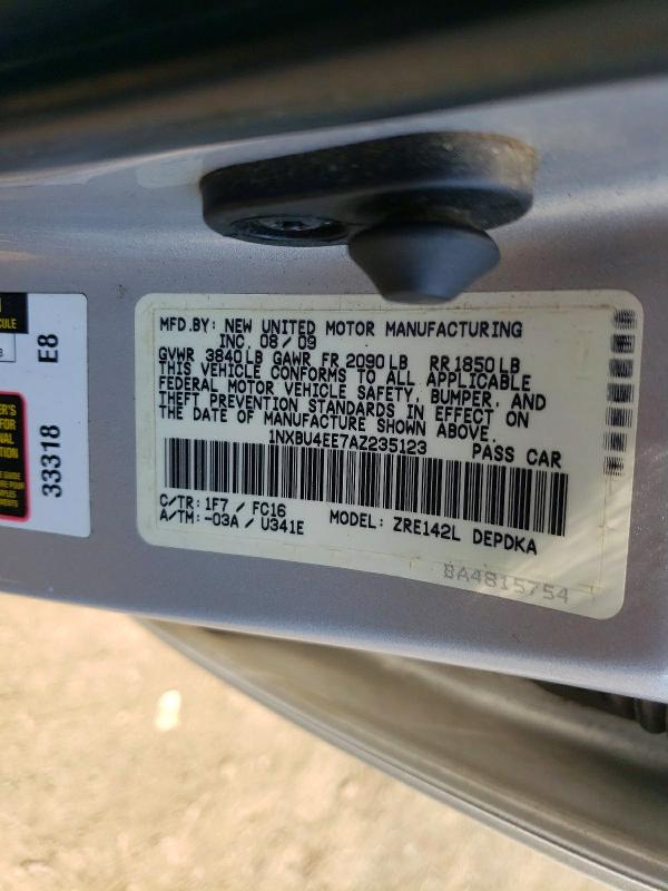 2010 Toyota Corolla მანქანა იყიდება აუქციონზე, vin: 1NXBU4EE7AZ235123, აუქციონის ნომერი: 49609136