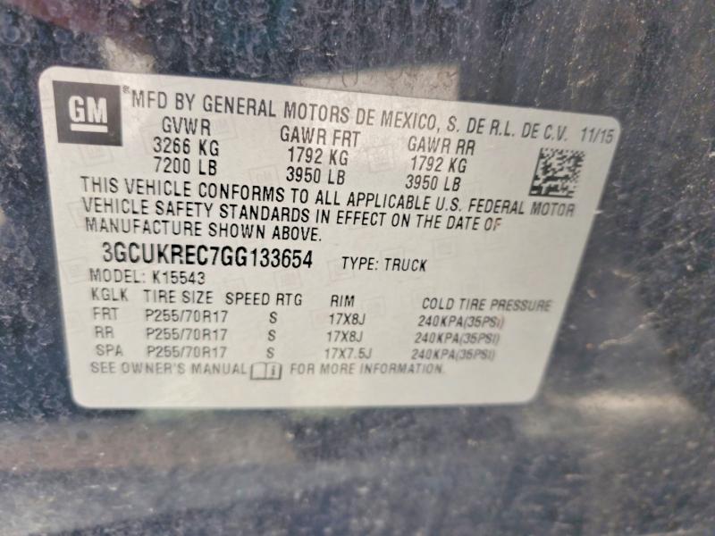 50064476 :رقم المزاد ، 3GCUKREC7GG133654 vin ، 2016 Chevrolet Silverado مزاد بيع