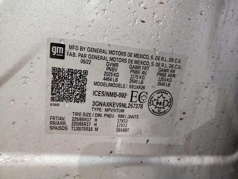 Aukcja sprzedaży 2022 Chevrolet Equinox, vin: 3GNAXKEV9NL267378, numer aukcji: 49288526