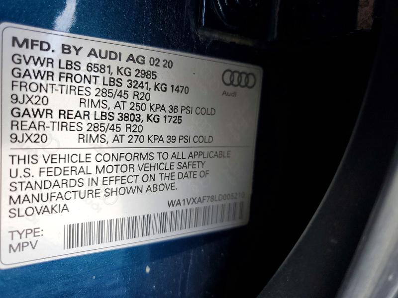 48016676 :رقم المزاد ، WA1VXAF78LD005210 vin ، 2020 Audi Q7 مزاد بيع