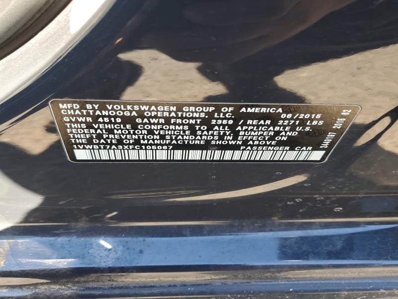 49078036 :رقم المزاد ، 1VWBT7A3XFC105067 vin ، 2015 Volkswagen Passat مزاد بيع