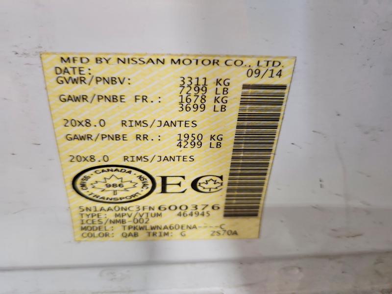 50977016 :رقم المزاد ، 5N1AA0NC3FN600376 vin ، 2015 Nissan Armada مزاد بيع