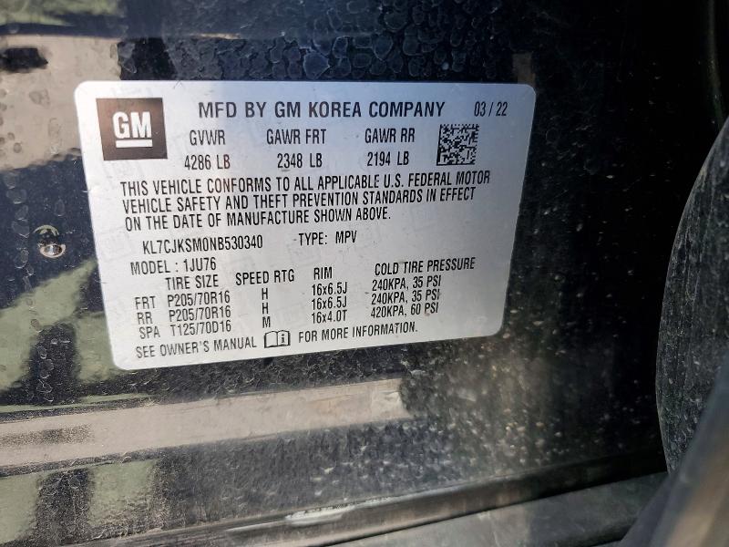Продажа на аукционе авто 2022 Chevrolet Trax, vin: KL7CJKSM0NB530340, номер лота: 51358336