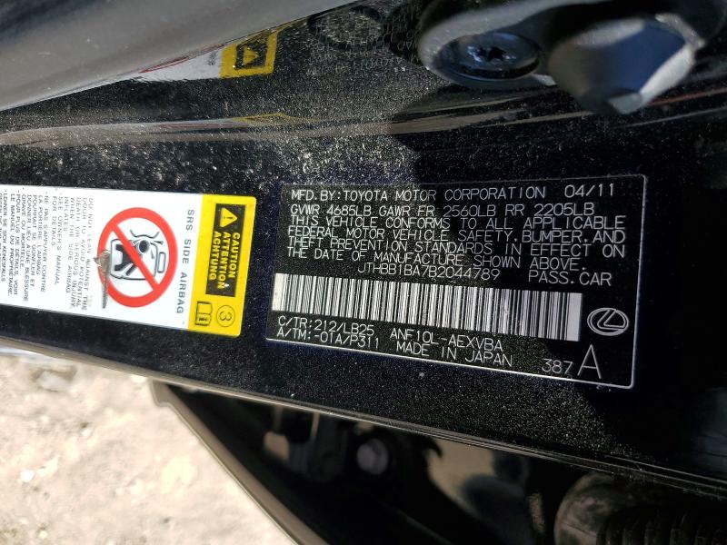 48868766 :رقم المزاد ، JTHBB1BA7B2044789 vin ، 2011 Lexus Hs مزاد بيع