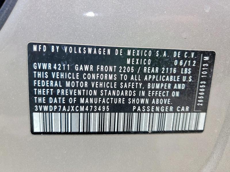 Продаж на аукціоні авто 2012 Volkswagen Jetta, vin: 3VWDP7AJXCM473495, номер лоту: 51473376