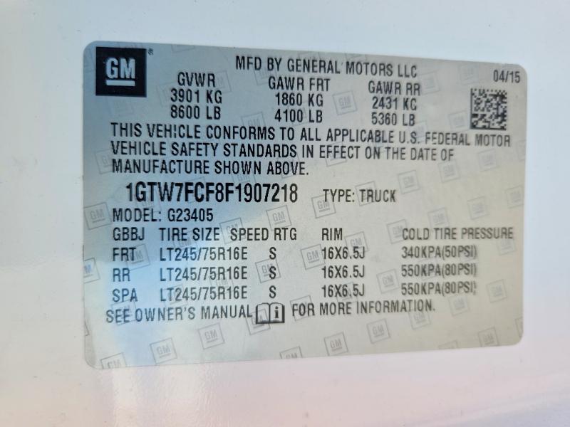 51287546 :رقم المزاد ، 1GTW7FCF8F1907218 vin ، 2015 Gmc Savana مزاد بيع