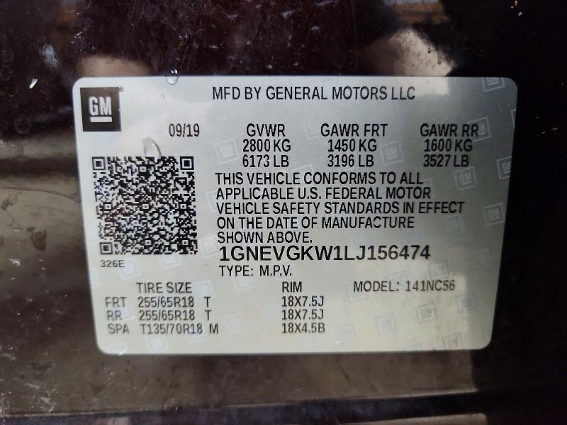 Aukcja sprzedaży 2020 Chevrolet Traverse, vin: 1GNEVGKW1LJ156474, numer aukcji: 49875956