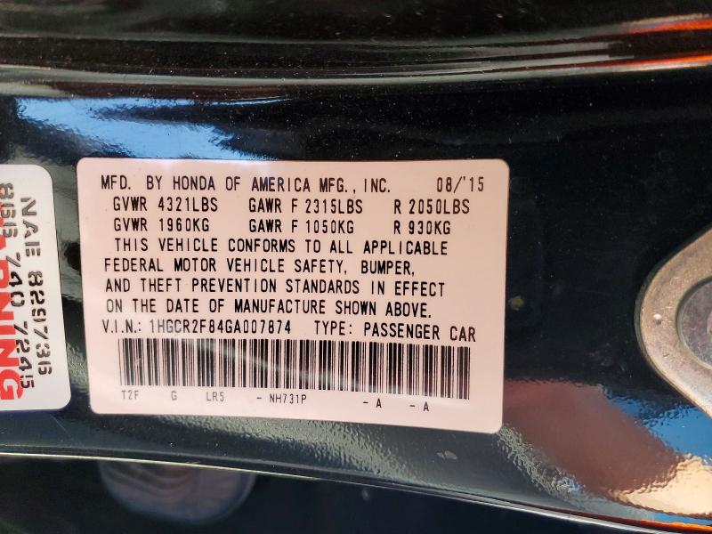 Aukcja sprzedaży 2016 Honda Accord, vin: 1HGCR2F84GA007874, numer aukcji: 49095846