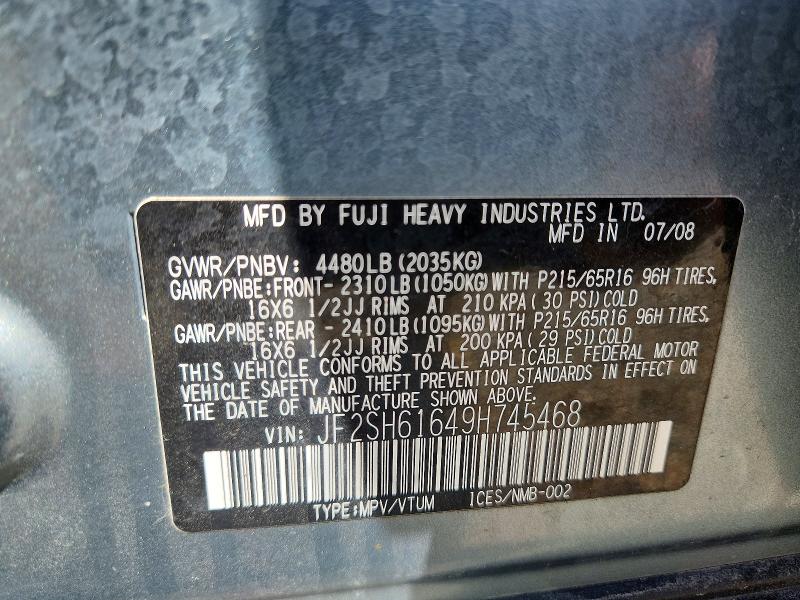 Aukcja sprzedaży 2009 Subaru Forester, vin: JF2SH61649H745468, numer aukcji: 51043716