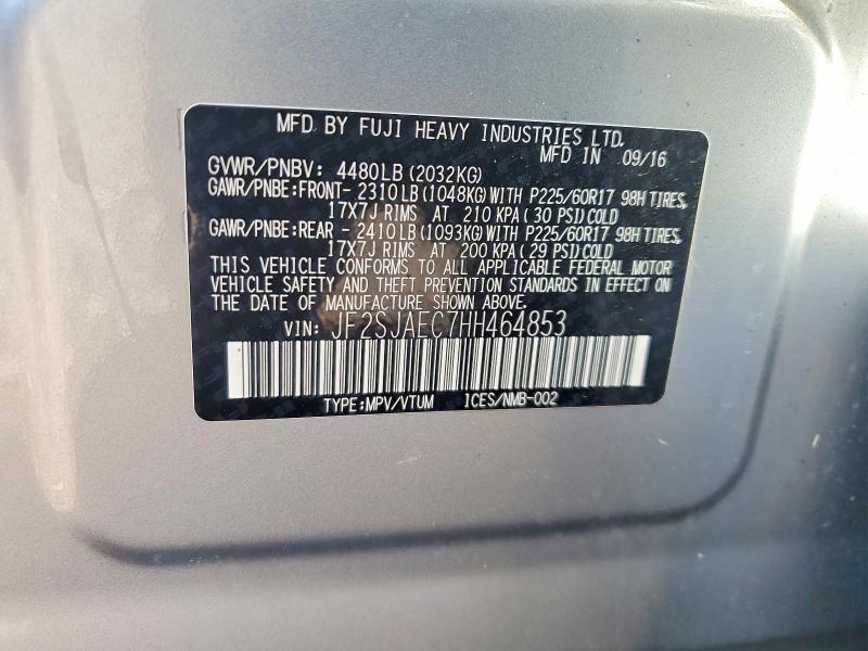 Продаж на аукціоні авто 2017 Subaru Forester, vin: JF2SJAEC7HH464853, номер лоту: 50484196