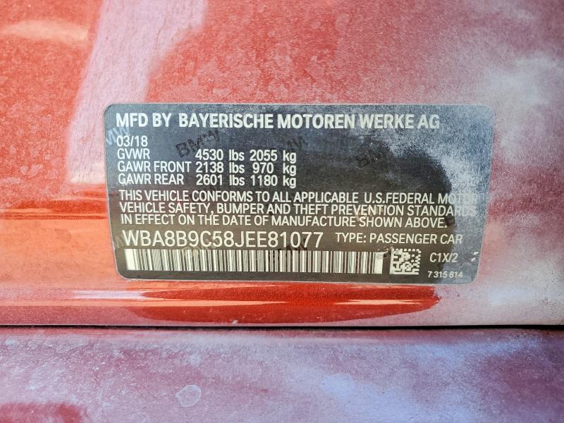 48283636 :رقم المزاد ، WBA8B9C58JEE81077 vin ، 2018 Bmw 330 مزاد بيع