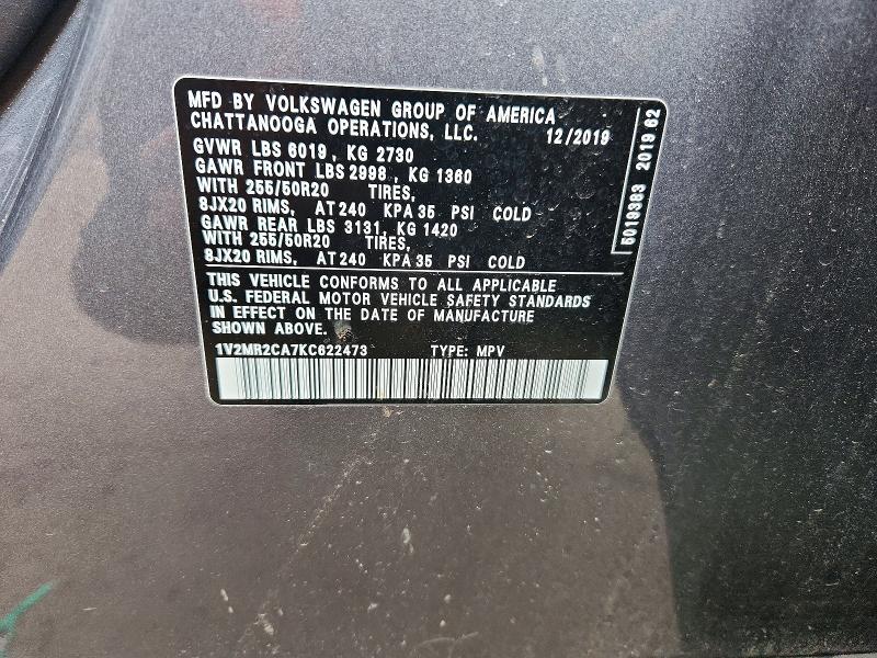 Aukcja sprzedaży 2019 Volkswagen Atlas, vin: 1V2MR2CA7KC622473, numer aukcji: 50836166