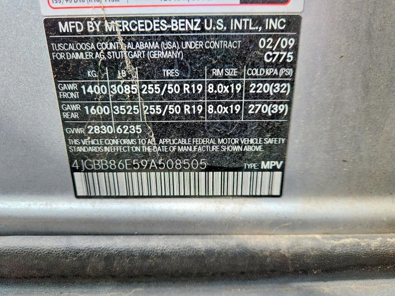 50468086 :رقم المزاد ، 4JGBB86E59A508505 vin ، 2009 Mercedes-benz Ml مزاد بيع