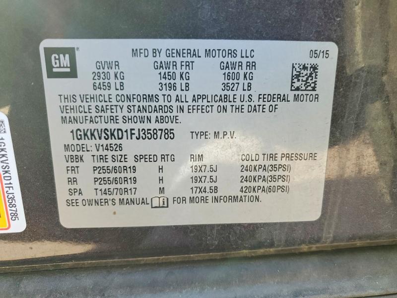 2015 Gmc Acadia მანქანა იყიდება აუქციონზე, vin: 1GKKVSKD1FJ358785, აუქციონის ნომერი: 51819736