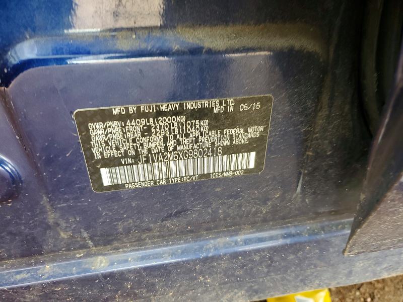 51378336 :رقم المزاد ، JF1VA2M6XG9802418 vin ، 2016 Subaru Wrx مزاد بيع